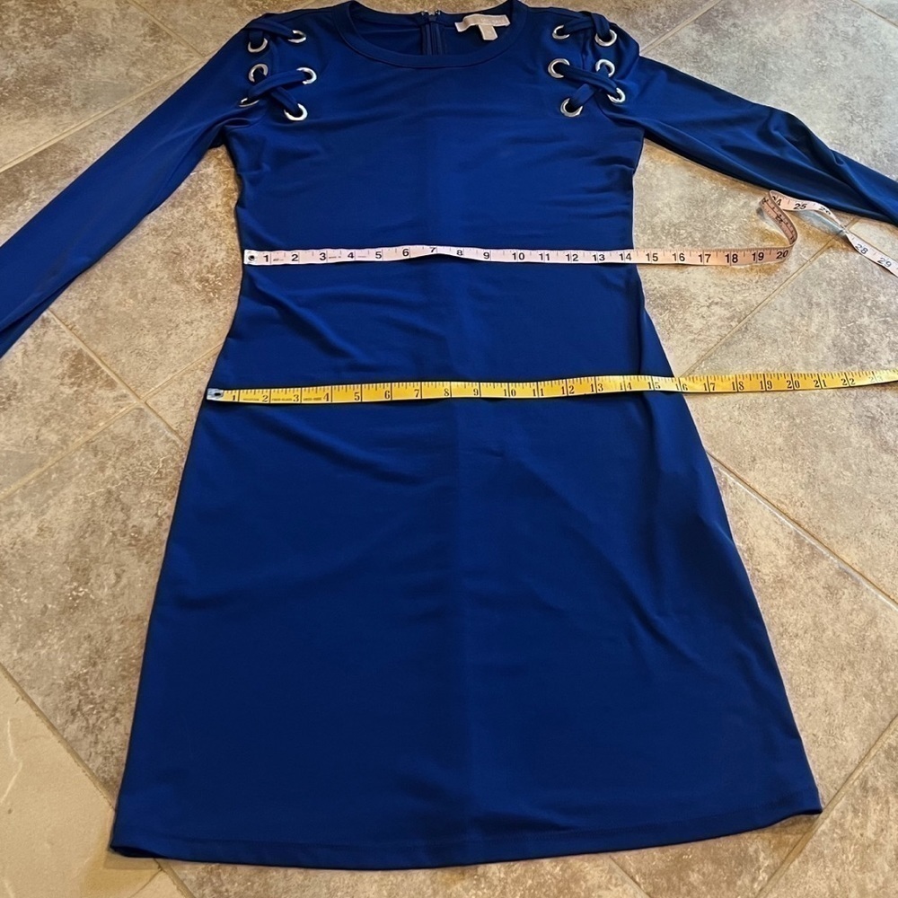 🆕 Michael Kors mini blue long sleeve stretchy lightweight fitted dress xs - Picture 4 of 6